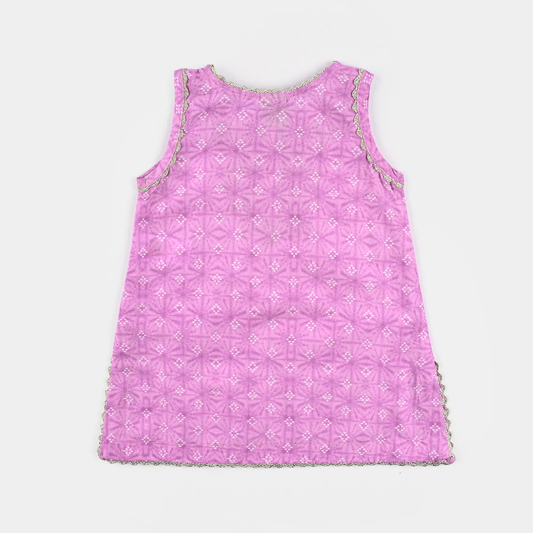 Infant Girls Cotton Poplin Emb & Printed 2Pcs Chunri - Purple