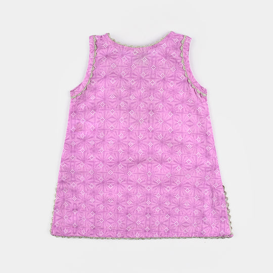Infant Girls Cotton Poplin Emb & Printed 2Pcs Chunri - Purple