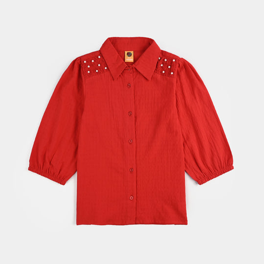 Girls Cotton Casual Top Fire-Red