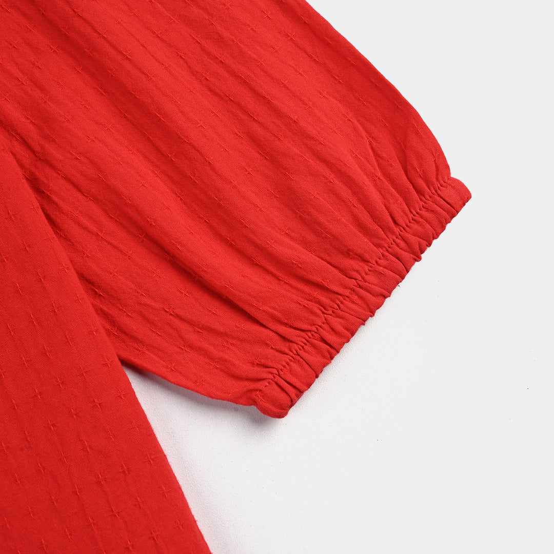 Girls Cotton Casual Top Fire-Red