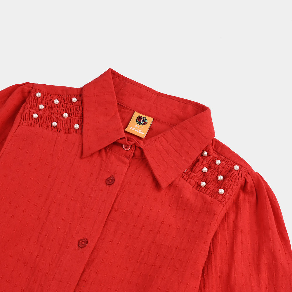 Girls Cotton Casual Top Fire-Red