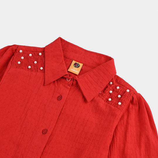 Girls Cotton Casual Top Fire-Red