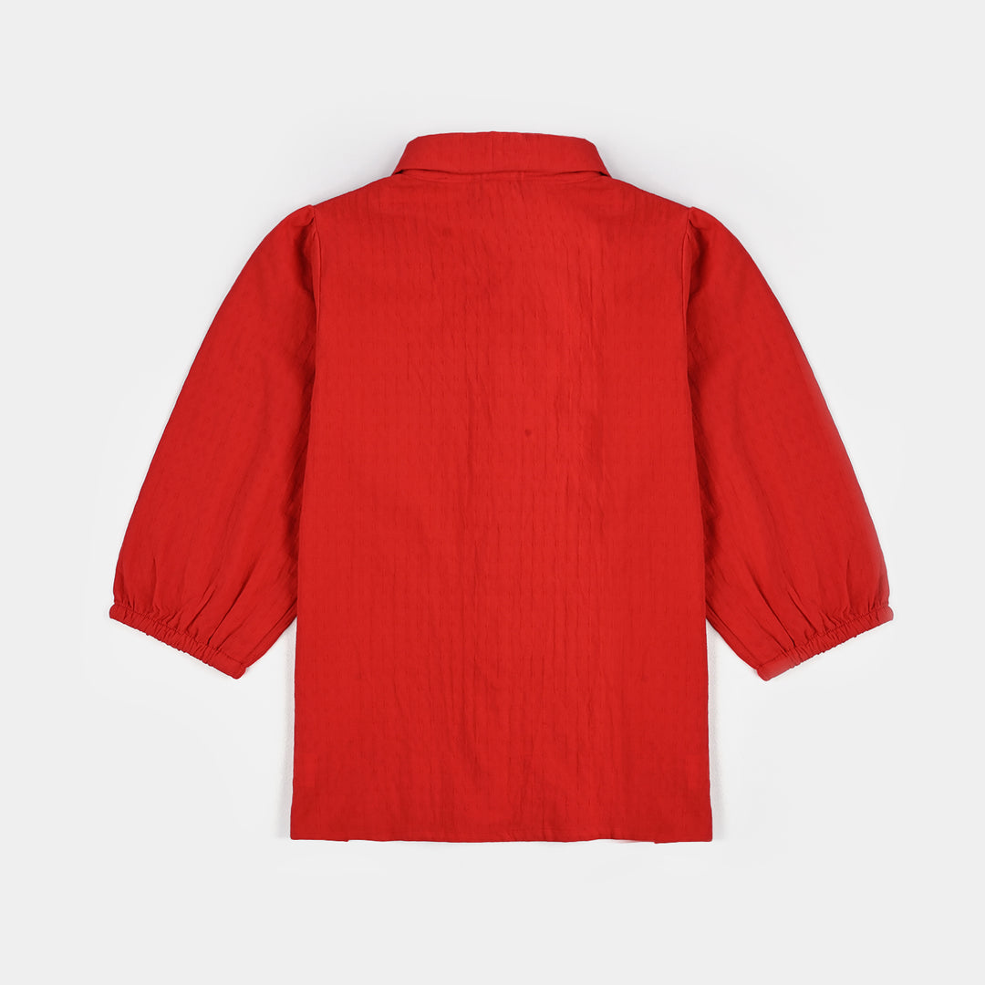 Girls Cotton Casual Top Fire-Red