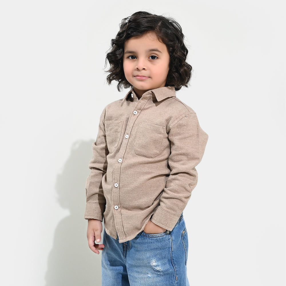 Boys Flannel Shirt F/S (Color Block) - BEIGE