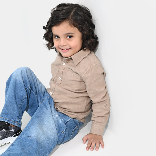 Boys Flannel Shirt F/S (Color Block) - BEIGE