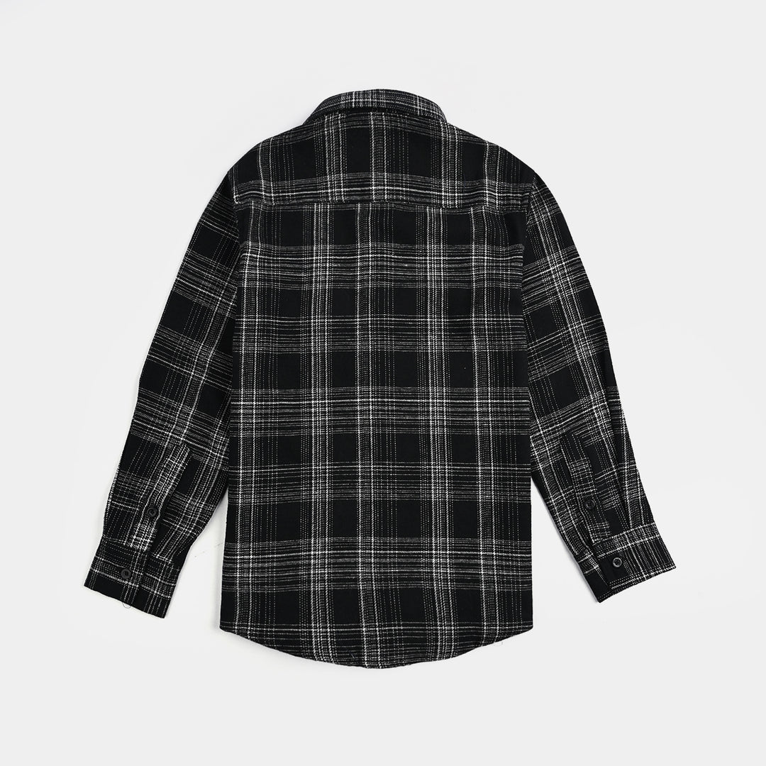 Boys Flannel Shirt F/S (Black Checkered) - BLACK