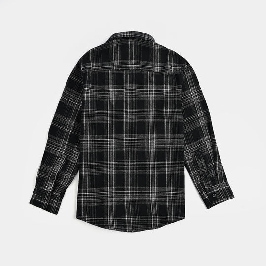Boys Flannel Shirt F/S (Black Checkered) - BLACK
