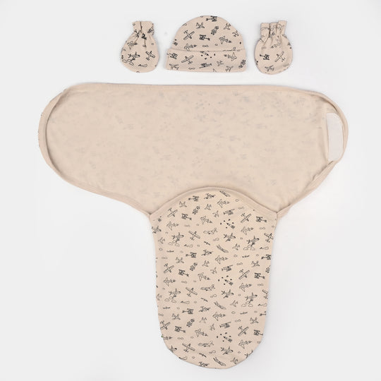 Baby Swaddle with Cap & Mittens Set