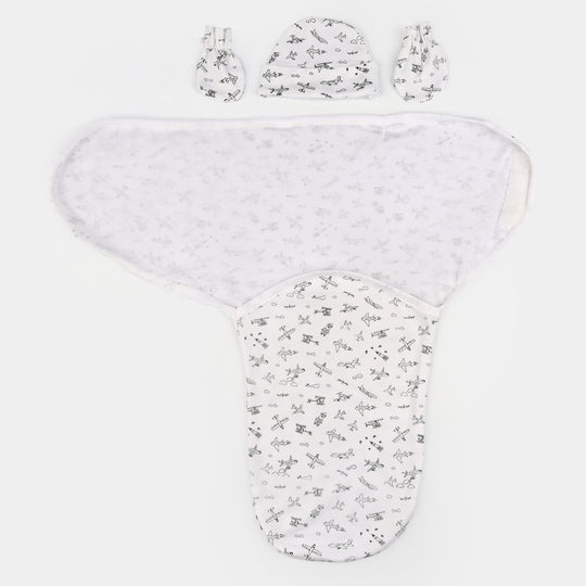 Baby Swaddle with Cap & Mittens Set
