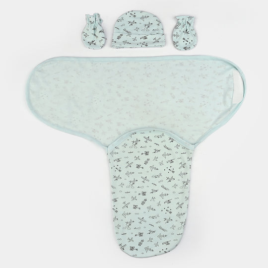 Baby Swaddle with Cap & Mittens Set