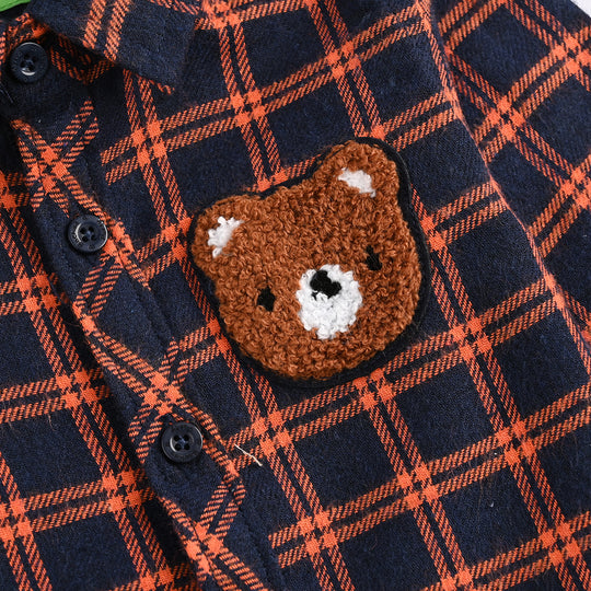 Infant Boys Flannel Shirt F/S (Cute Me) - Orange Check