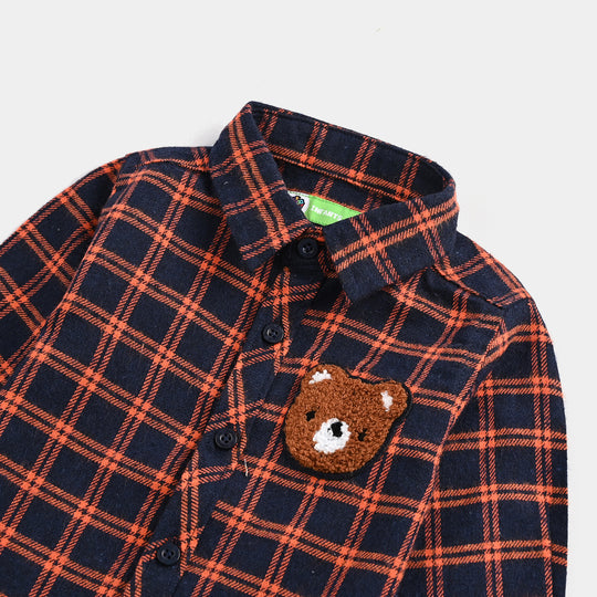 Infant Boys Flannel Shirt F/S (Cute Me) - Orange Check
