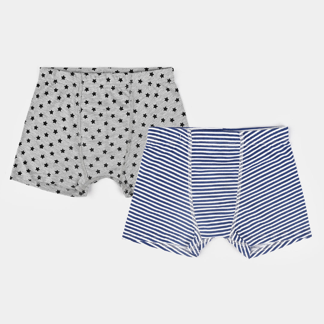Boys Cotton Jersey Boxer Stripes & Star-Pack Of 2-White/H.Grey