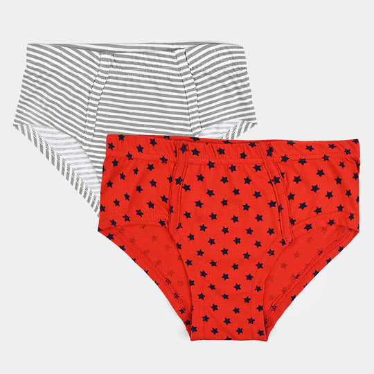 Boys Cotton Jersey Brief Stripes & Star-Pack Of 2-White/Red