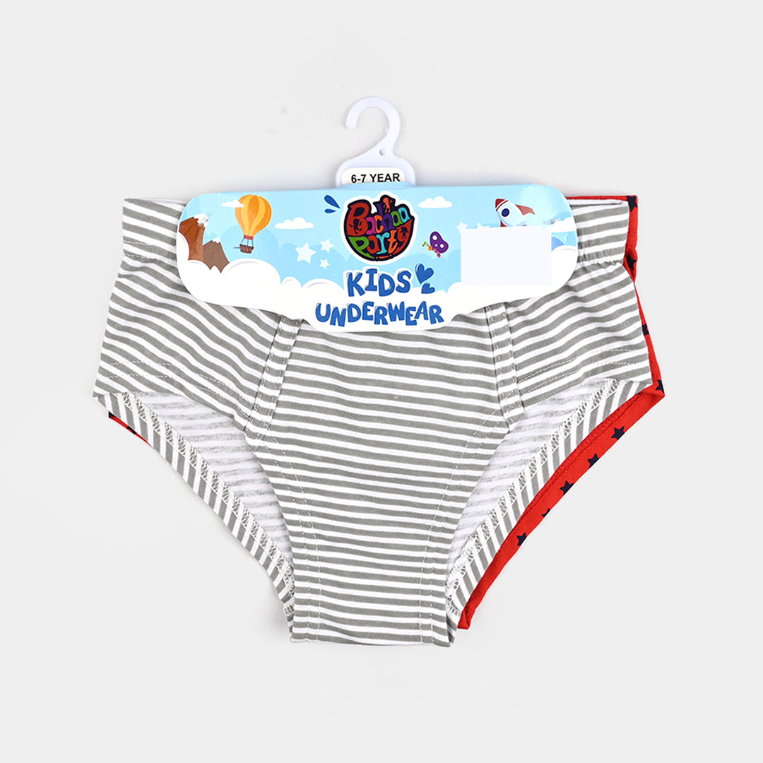 Boys Cotton Jersey Brief Stripes & Star-Pack Of 2-White/Red