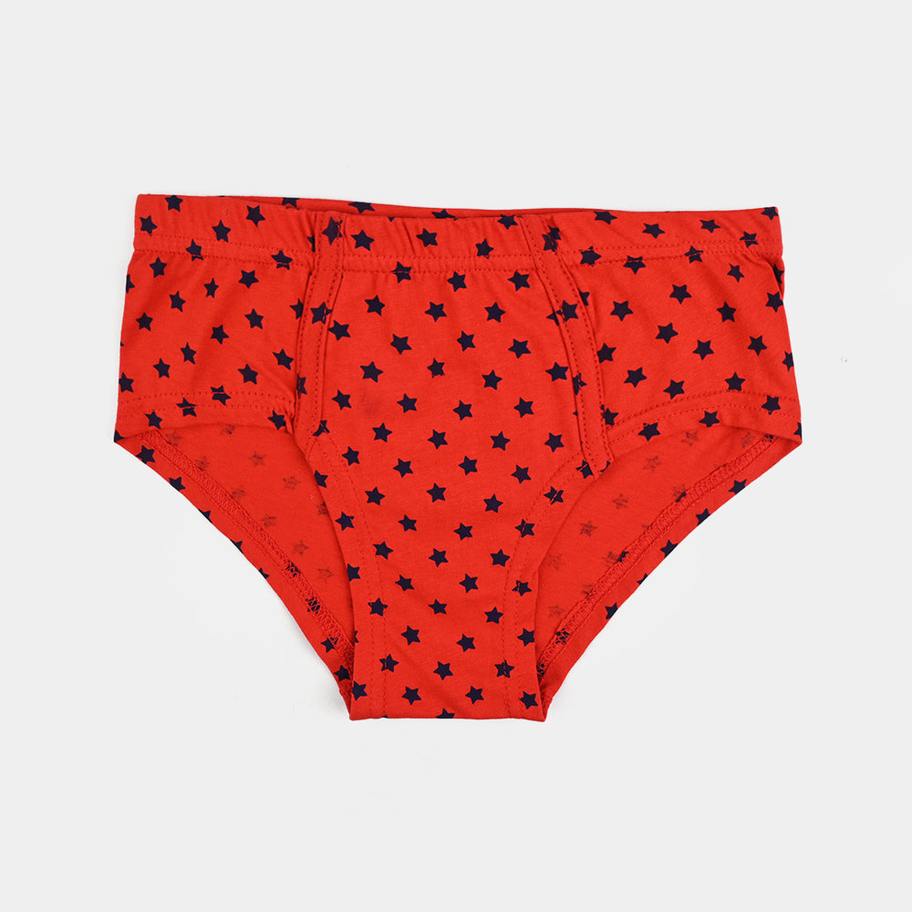 Boys Cotton Jersey Brief Stripes & Star-Pack Of 2-White/Red