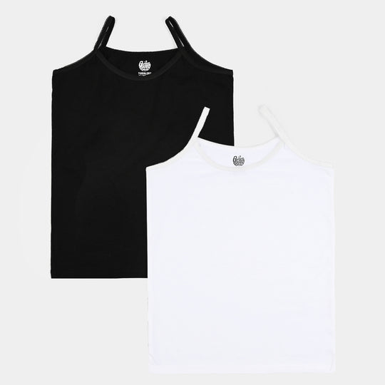 Girls Cotton Jersey Cami Basic-Pack Of 2-White/Black