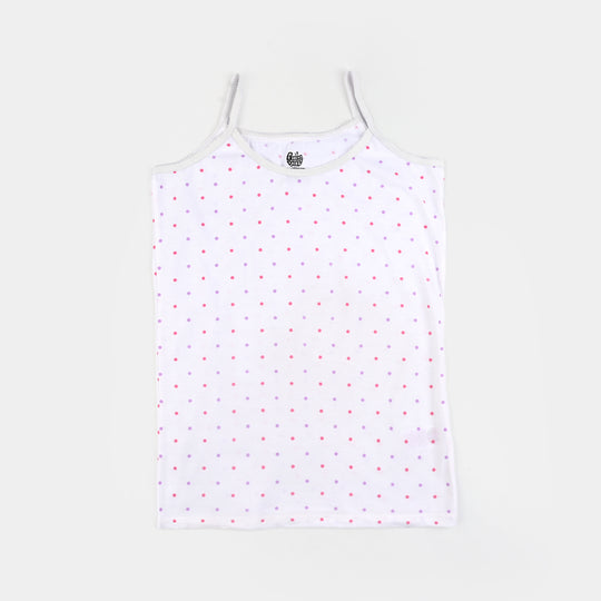 Girls Cotton Jersey Cami Dots & Bow-Pack Of 2-White Vanilla