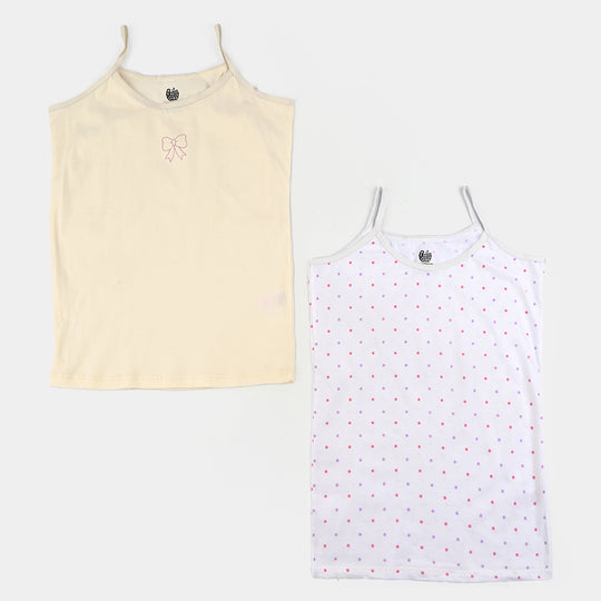 Girls Cotton Jersey Cami Dots & Bow-Pack Of 2-White Vanilla