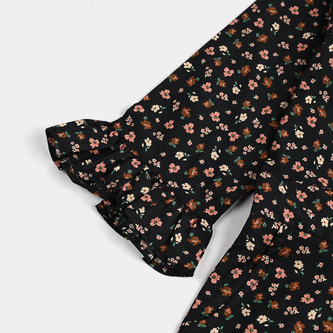 Girls Cotton Poplin Jumpsuit Rust Flowers-BLACK