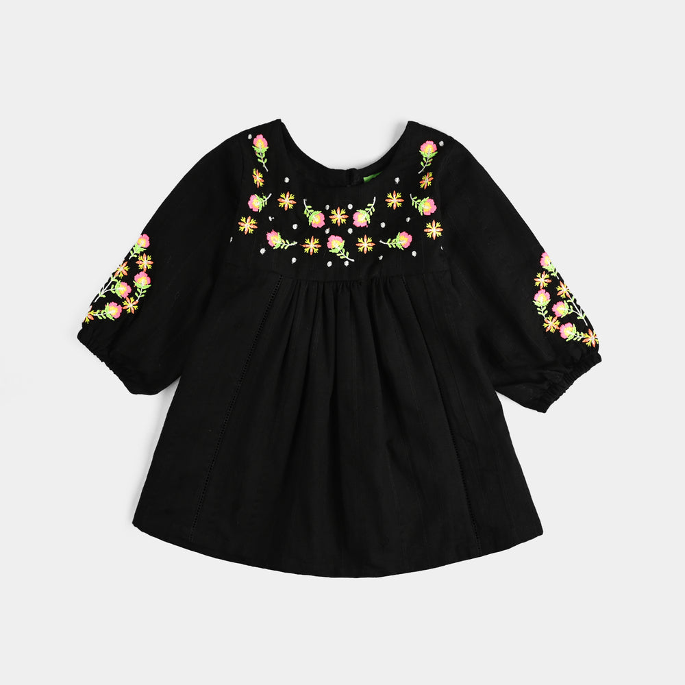 Infant Girls Cotton Emb 2Pcs Splash-BLACK