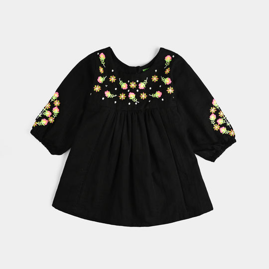 Infant Girls Cotton Emb 2Pcs Splash-BLACK