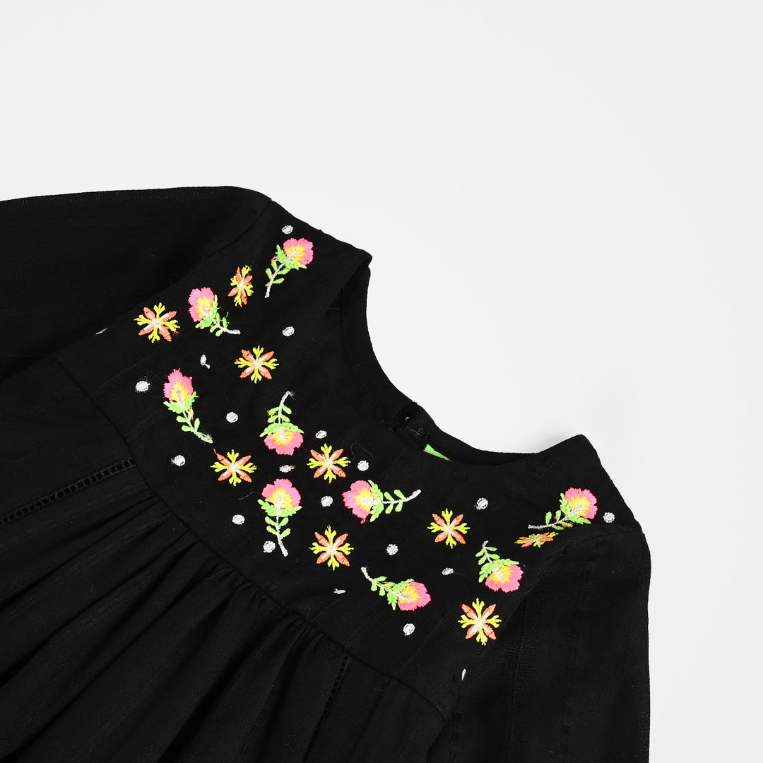 Infant Girls Cotton Emb 2Pcs Splash-BLACK