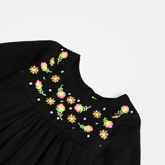 Infant Girls Cotton Emb 2Pcs Splash-BLACK