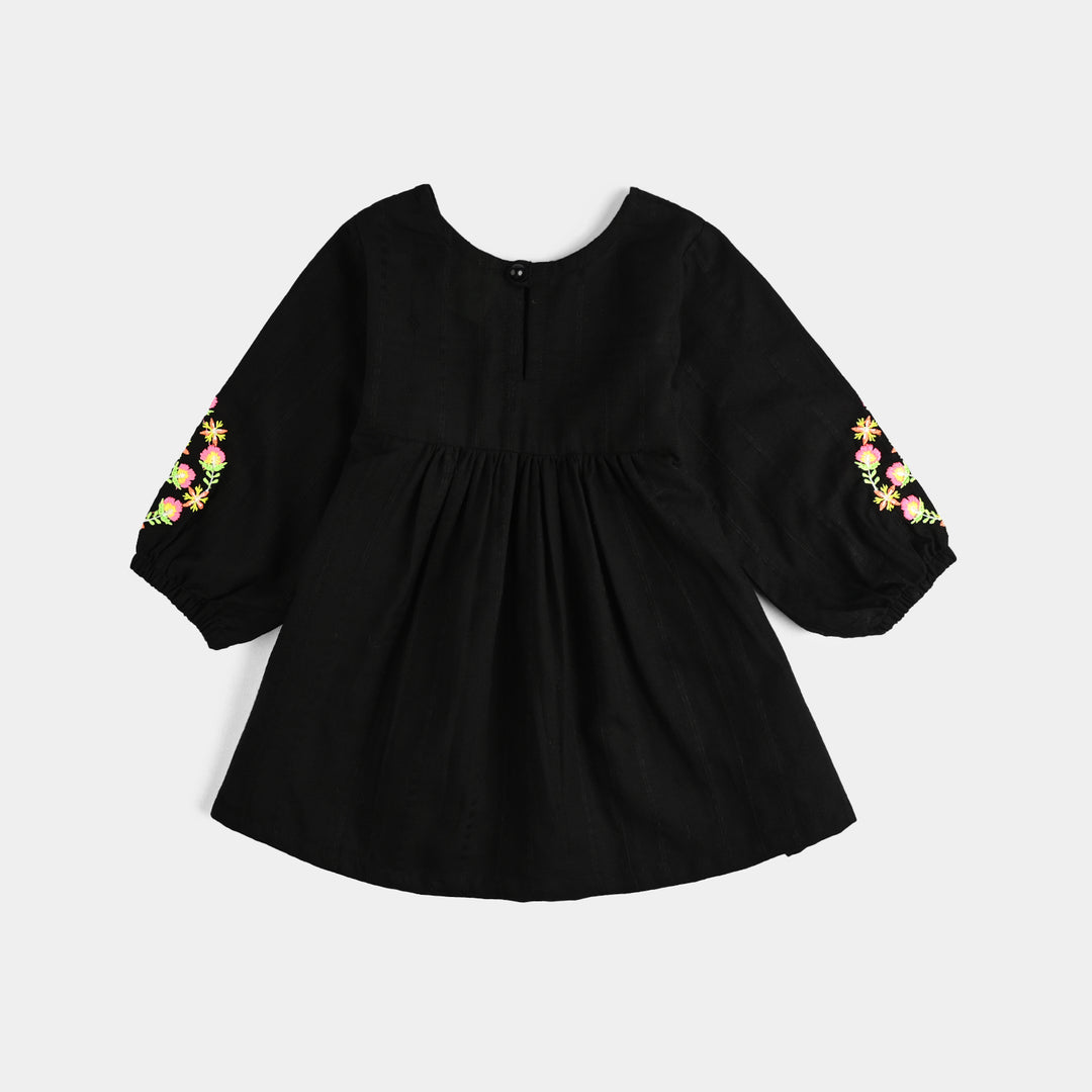 Infant Girls Cotton Emb 2Pcs Splash-BLACK