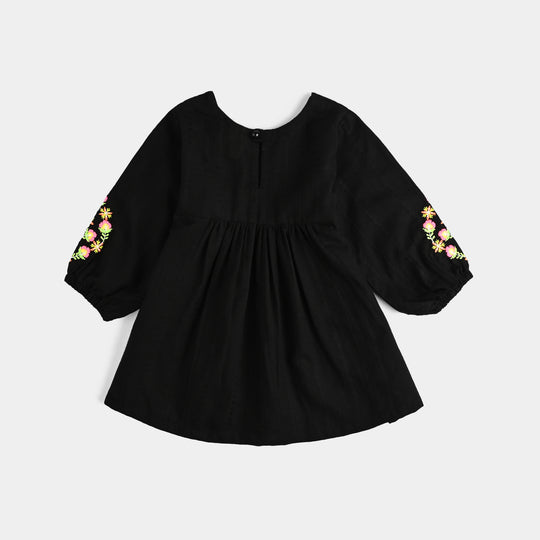 Infant Girls Cotton Emb 2Pcs Splash-BLACK