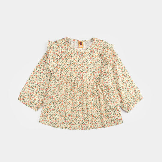 Girls Poly Net Casual Top Yellow Flowers-Cream