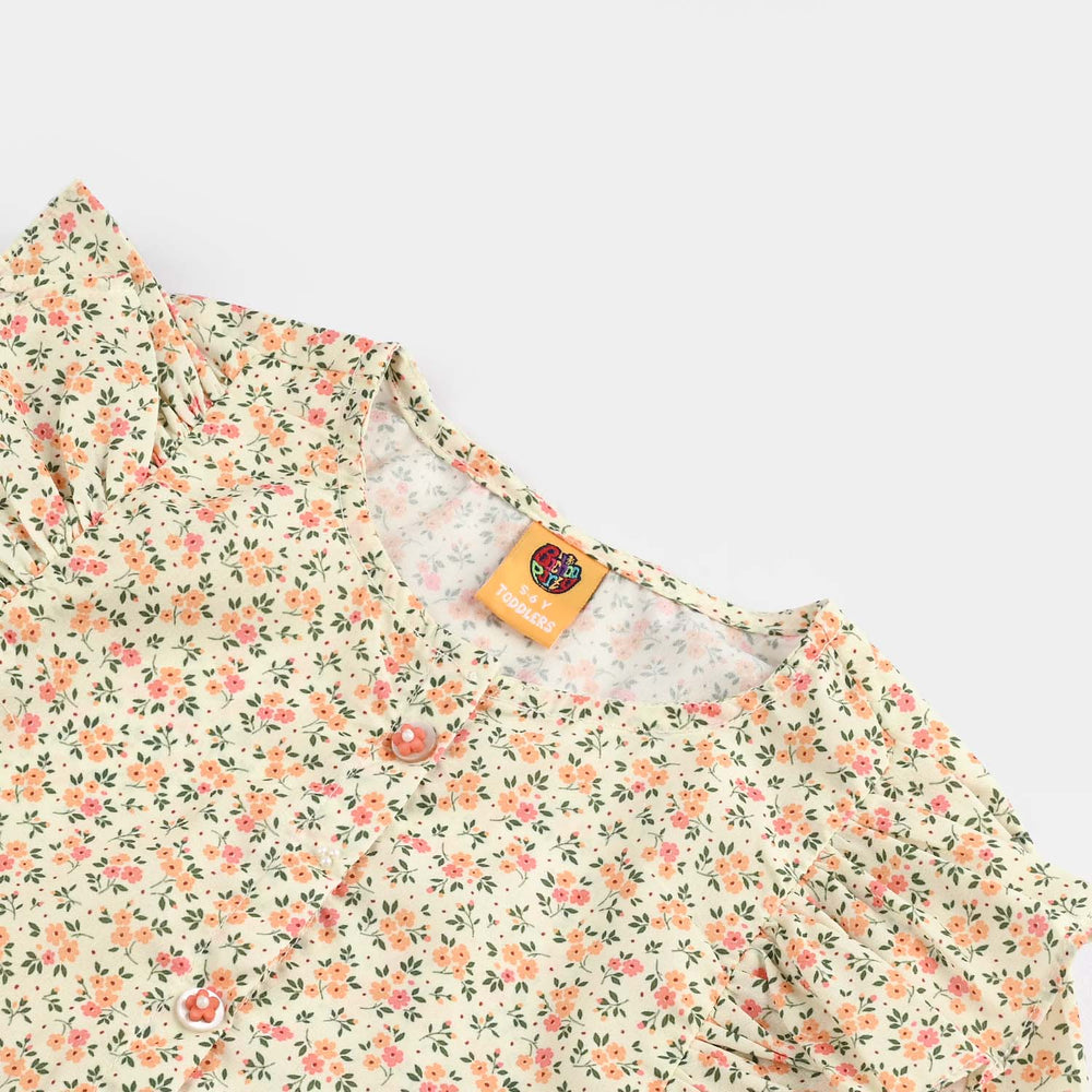Girls Poly Net Casual Top Yellow Flowers-Cream