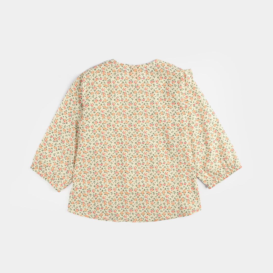 Girls Poly Net Casual Top Yellow Flowers-Cream