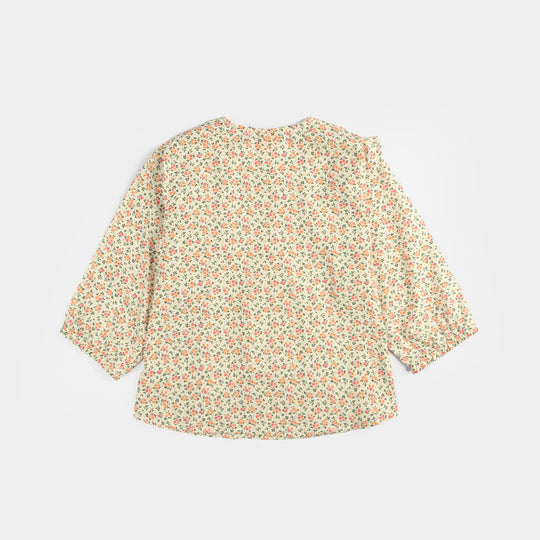 Girls Poly Net Casual Top Yellow Flowers-Cream