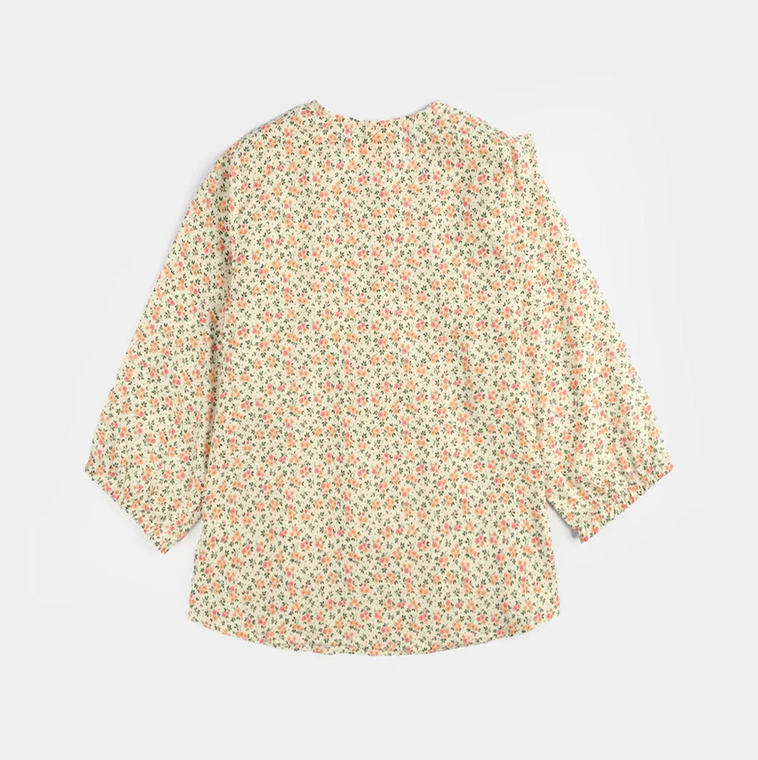 Girls Poly Net Casual Top Yellow Flowers-Cream