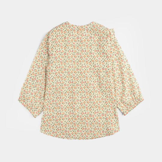 Girls Poly Net Casual Top Yellow Flowers-Cream
