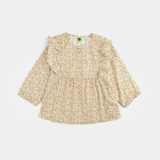 Infant Girls Poly Net Casual Top Yellow Flowers-Cream