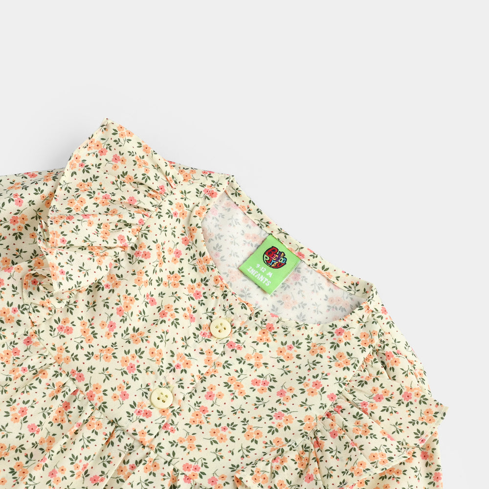 Infant Girls Poly Net Casual Top Yellow Flowers-Cream