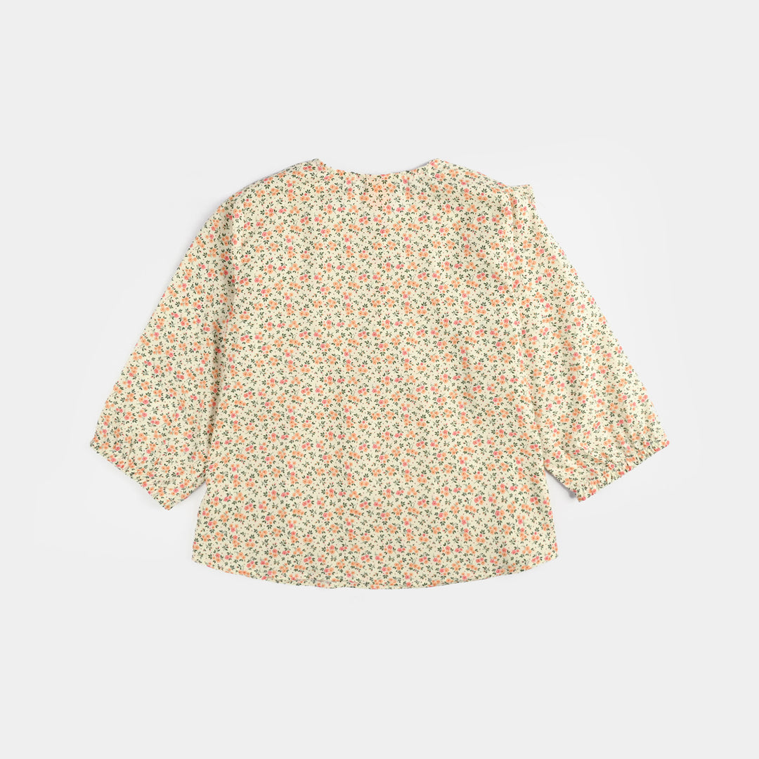 Infant Girls Poly Net Casual Top Yellow Flowers-Cream