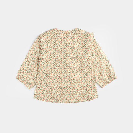 Infant Girls Poly Net Casual Top Yellow Flowers-Cream