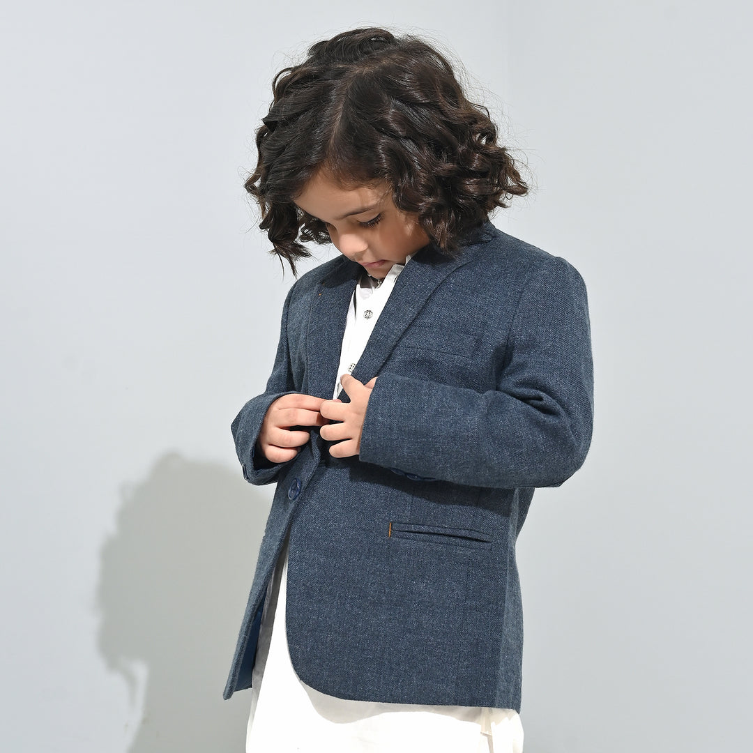 Boys Wool Blazer (Kaaj)-BLUE