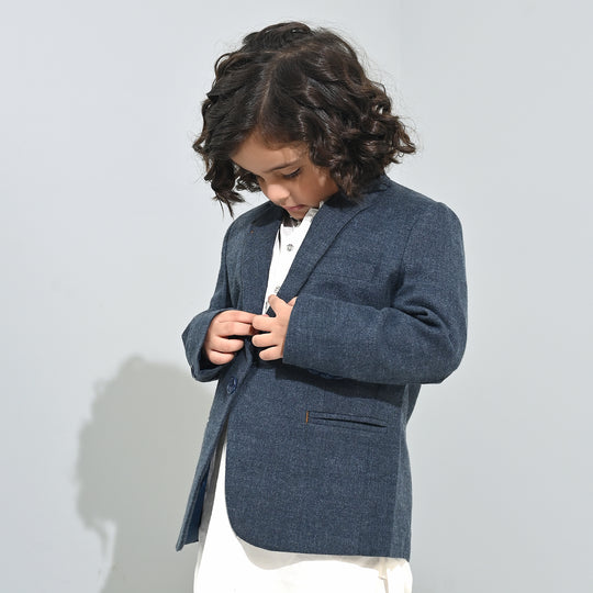Boys Wool Blazer (Kaaj)-BLUE