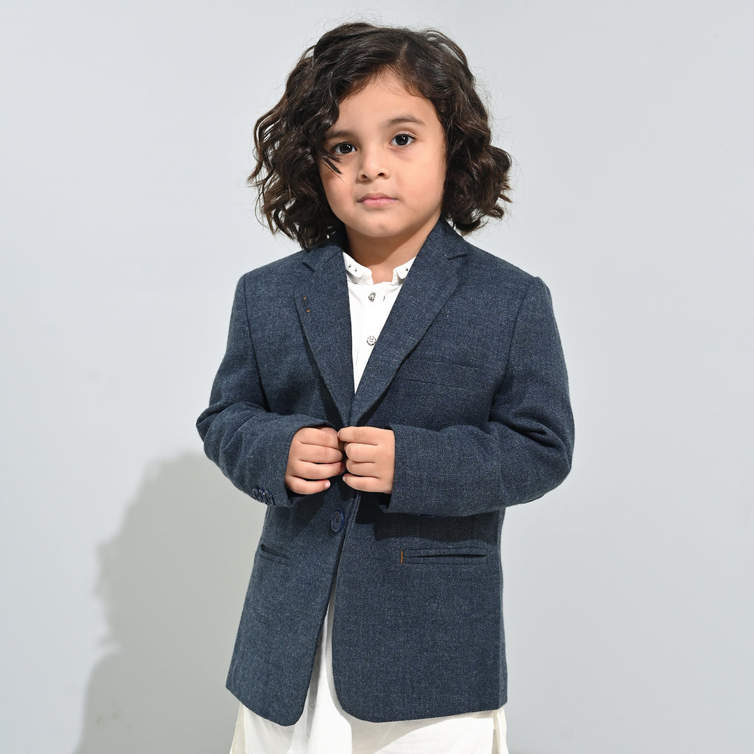 Boys Wool Blazer (Kaaj)-BLUE