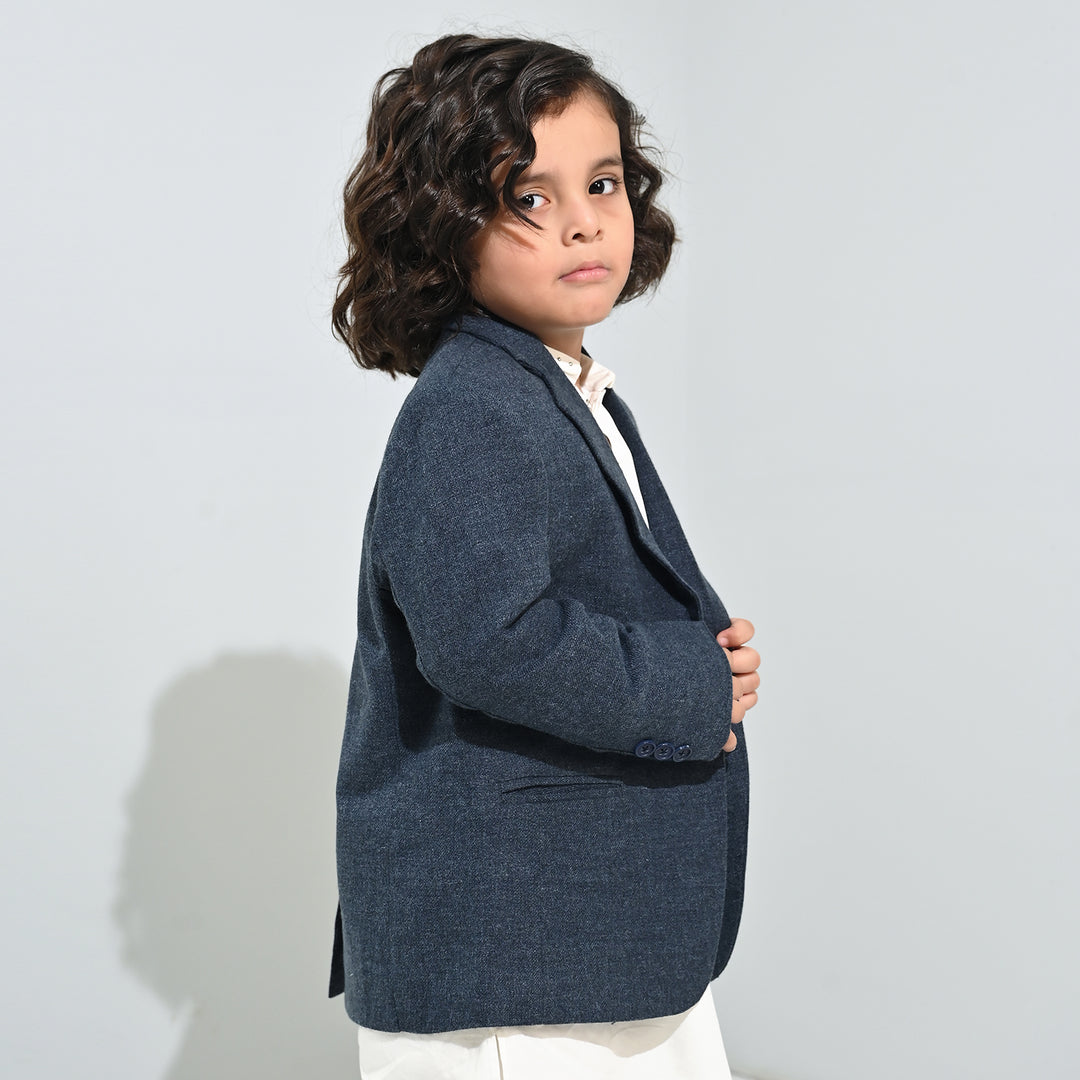 Boys Wool Blazer (Kaaj)-BLUE