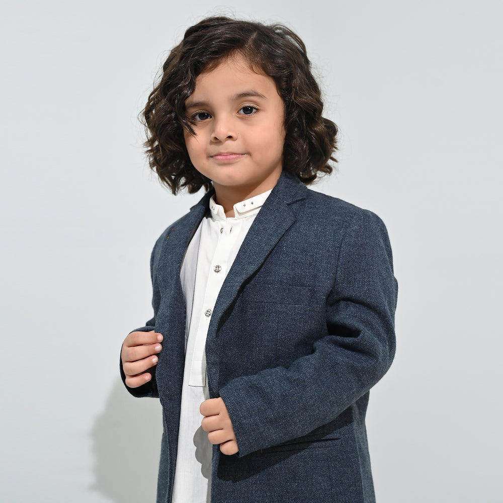 Boys Wool Blazer (Kaaj)-BLUE