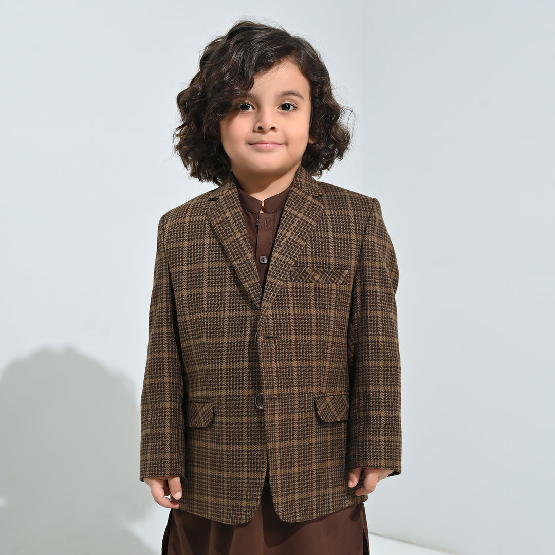 Boys Wool Blazer (Patch)-BROWN