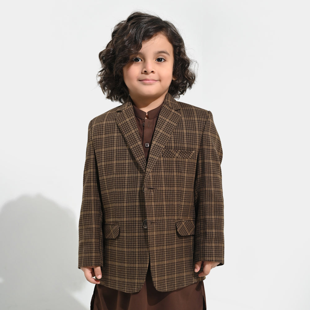 Boys Wool Blazer (Patch)-BROWN