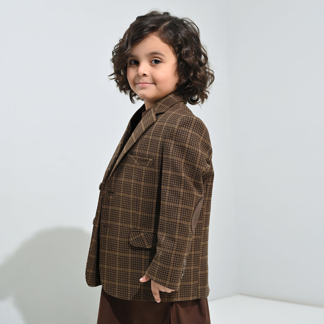 Boys Wool Blazer (Patch)-BROWN
