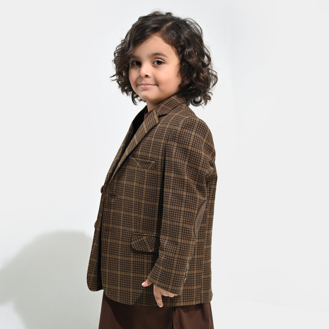 Boys Wool Blazer (Patch)-BROWN