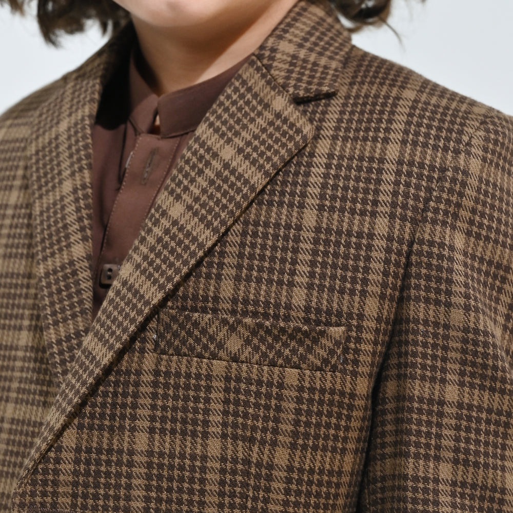 Boys Wool Blazer (Patch)-BROWN